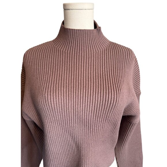 2/$30 ZARA Basic Small Ribbed Mock Neck Deep Taupe/Mauve Sweater - Picture 5 of 15